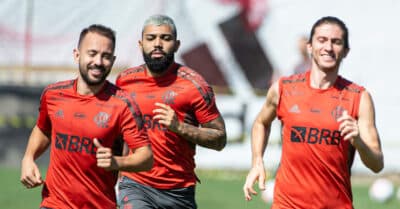 Everton Ribeiro, Gabigol e Filipe Luis (Alexandre Vidal / Flamengo)