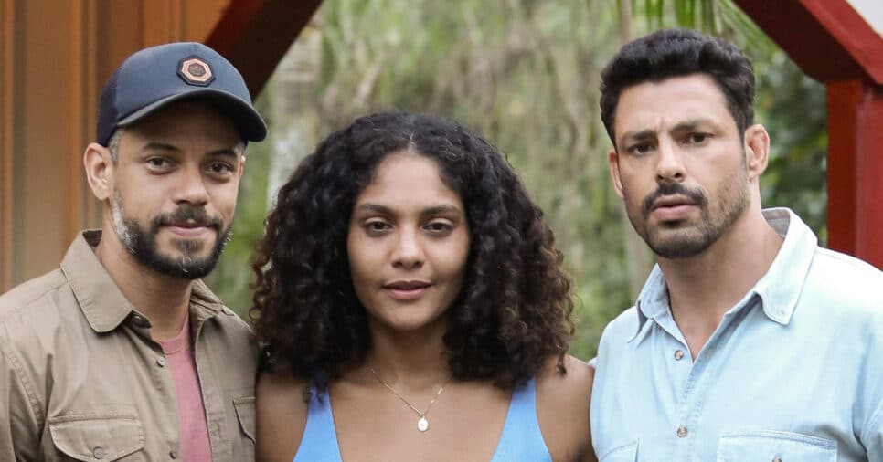 Paulo Lessa, Barbara Reis e Cauã Reymond em Terra e Paixão